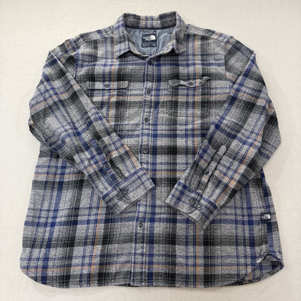 The North Face Mens XXL Plaid Flannel Shirt Blue Gray Button Up Outdoor
